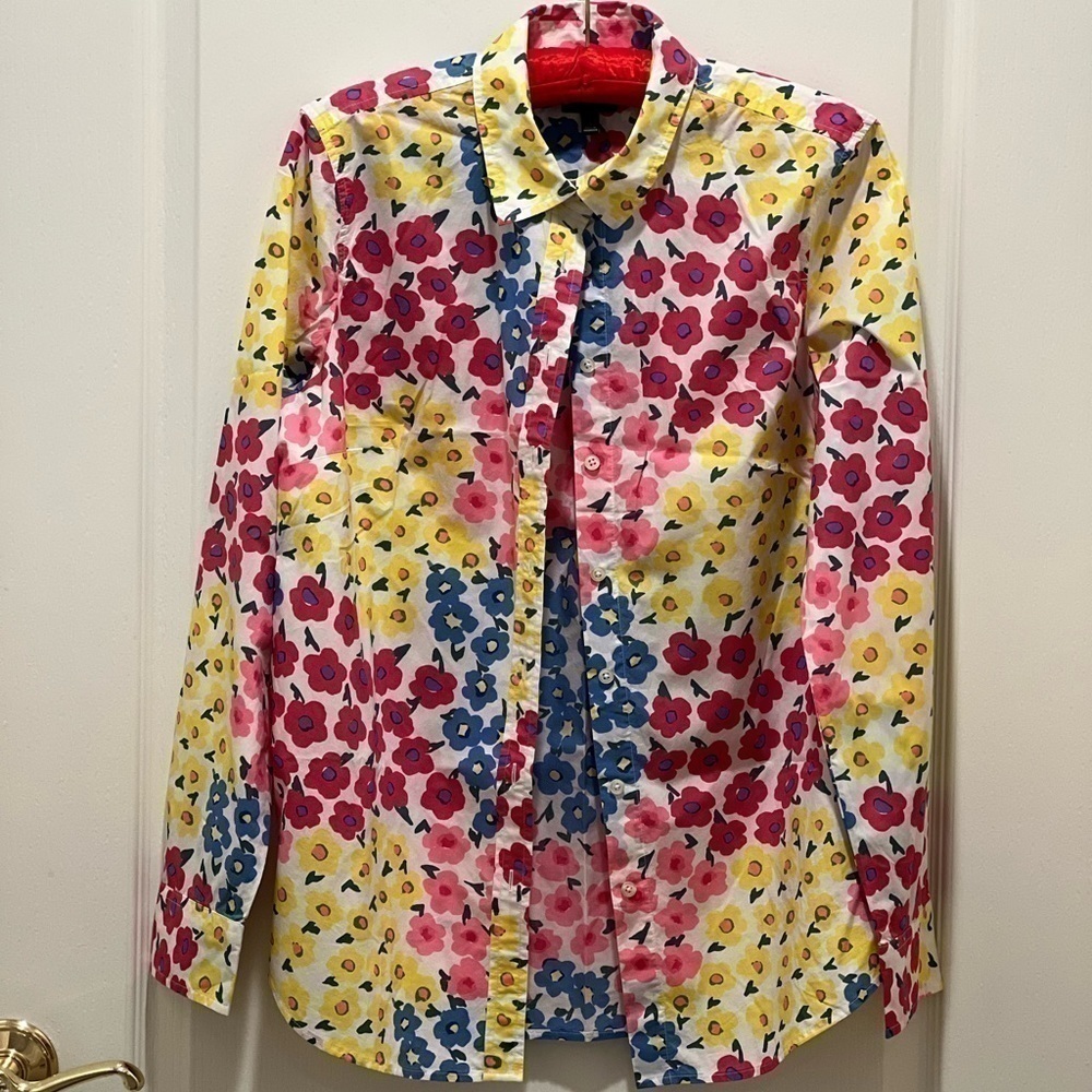 Talbots bright floral button down shirt sz S